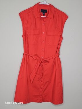 Donna Morgan Red Sleeveless Shirt Dress with Waist Tie Red Orange 8